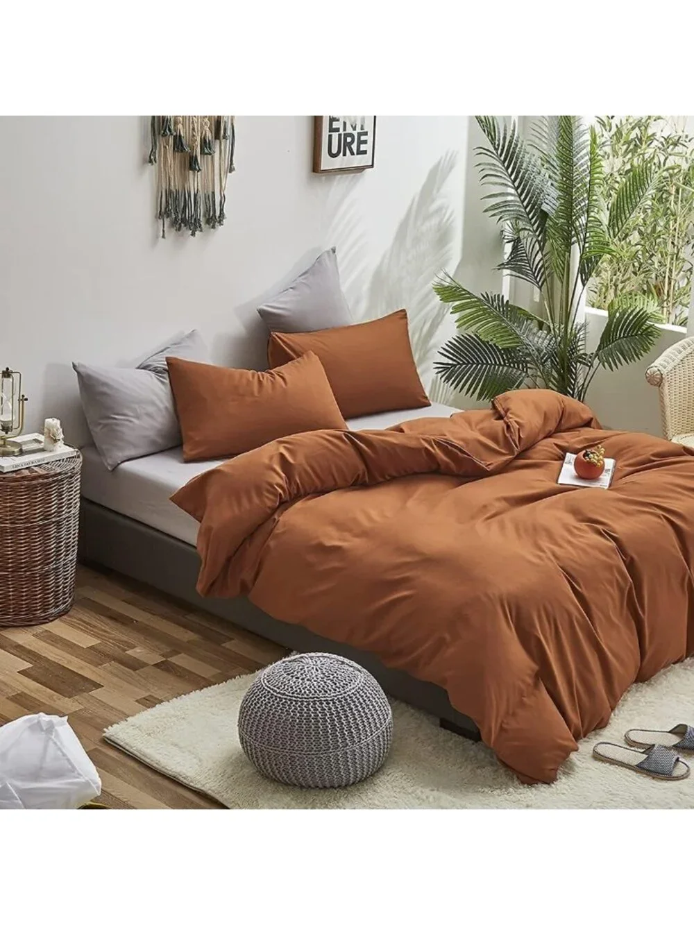Cozy California King Pumpkin Comforter Set - Soft Terracotta Bedding, Farmhouse